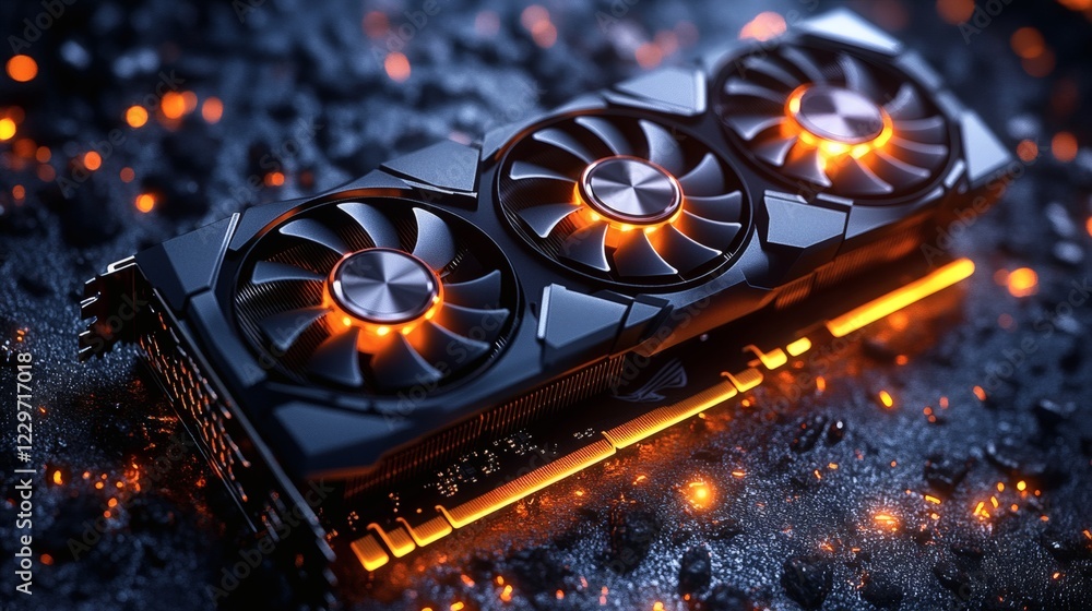 Poster highres closeup of graphics card featuring three powerful cooling fans black casing with sharp metal