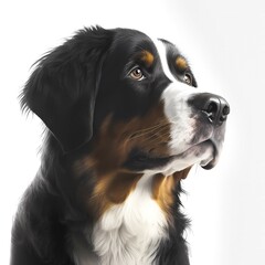 Fototapeta premium Portrait of a Bernese Mountain Dog in front of a white background. AI generated Art