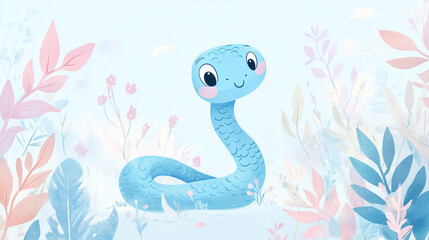 Obraz premium cute blue snake illustration