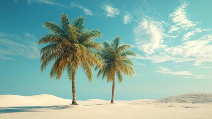 A scenic tropical beach with palm trees and golden hour lighting, showcasing tranquility and beauty. Ideal for travel or vacation themes.