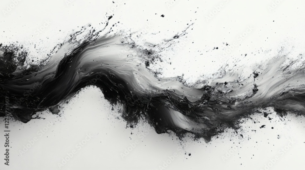 Poster ink brush strokes splashing chaotically a white background forming random yet harmonious abstract sh