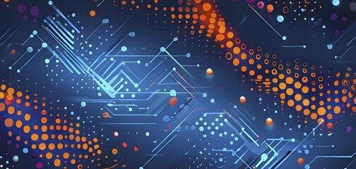 Fototapeta premium Symbol for artificial intelligence, lines, dots and pattern, vibrant blue and orange hues, abstract wallpaper illustration, AI generated