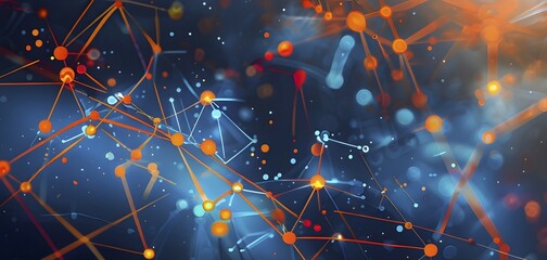 Symbol for artificial intelligence, lines, dots and pattern, vibrant blue and orange hues, abstract wallpaper illustration, AI generated