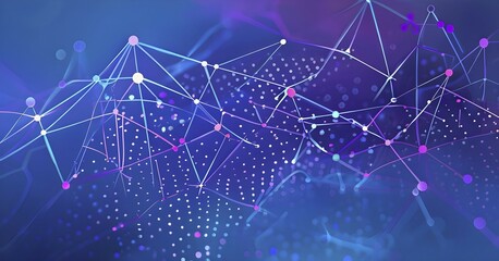 Obraz premium Artificial intelligence, lines, dots and pattern, vibrant blue and purple hues, abstract wallpaper illustration, AI generated