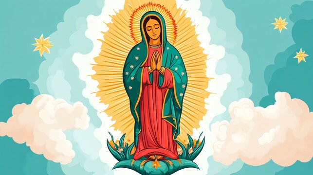 Sacred Virgin of Guadalupe Flat Vector Illustration for Religious Design Projects