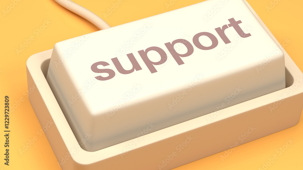 Poster a close-up of a computer keyboard with the word support displayed on the key. the button represents 