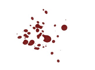 Red blood splatter stain on white background
