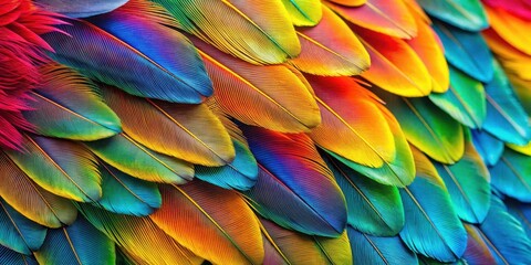 Fototapeta premium Vibrant plumage detail, showcasing intricate patterns and hues on bird's feathers, bird feather, close-up