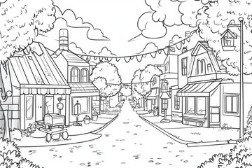 Obraz premium Charming Black and White Town Street Scene