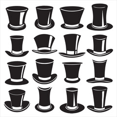 set of vector different types of top hat silhouette	