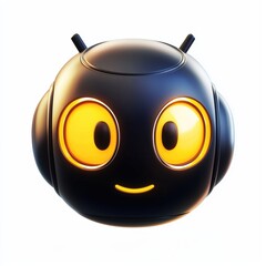 Fototapeta premium child-friendly robot with round shapes and glowing yellow face, isolated on a clean white background