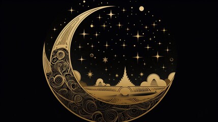 Crescent Moon Night Sky Celestial Art