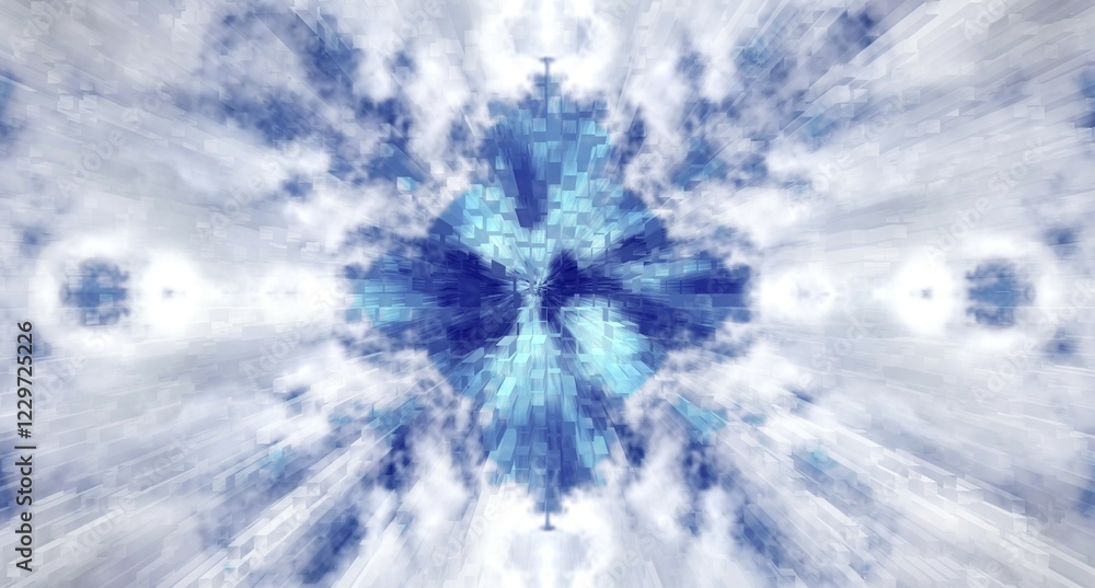 Poster beautiful abstract background with clouds with cube pieces as city, 3d rendering computer generated 