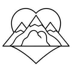 Mountain Inside a Heart Outline Illustration