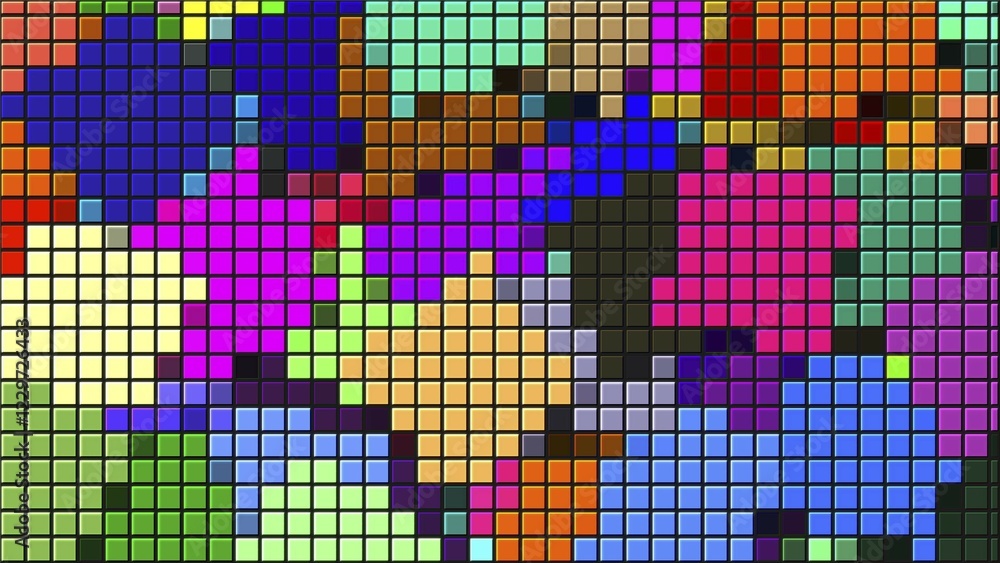 Fototapete Beautiful bright mosaic with square particles, this is computer generated abstract digital technology background, 3d rendering backdrop