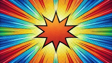 Fototapeta premium Colorful comic book-inspired background with a radial design featuring bold shapes and patterns , illustration, creative backdrop