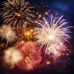Fototapeta premium A vibrant display of multiple fireworks lighting up the night sky, AI generated
