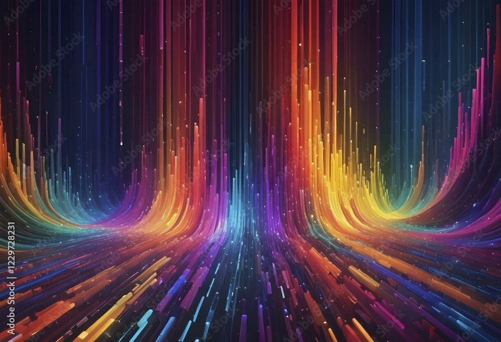 Poster an abstract digital artwork featuring colorful neon vertical lines forming a gradient pattern, ai ge