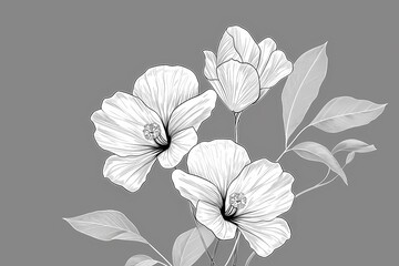 Black and white line art of elegant flowers with detailed petals, illustration, AI generated