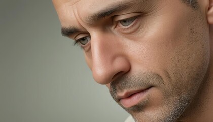 Obraz premium Close-up of a mans pensive face