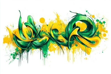 Vivid green graffiti with dynamic flowing style. Neural network AI generated