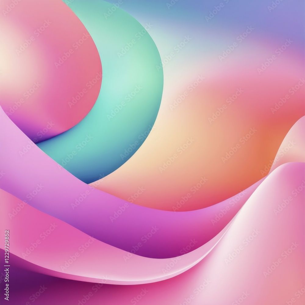 Poster abstract design with smooth, flowing shapes in pastel colors creating a soft gradient effect, ai gen