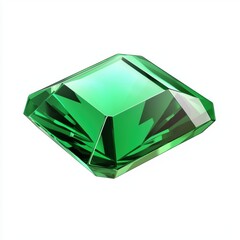 Fototapeta premium dazzling emerald gemstone in rich green, cut in a rectangular step-cut design, centered on a white background