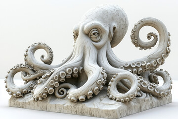 Obraz premium Detailed stone octopus sculpture; expressive face, intricate tentacles.
