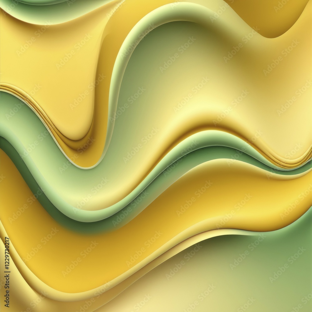 Poster dynamic waves in yellow and green forming a smooth abstract pattern, ai generated