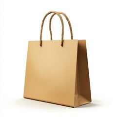 kraft paper eco bag in natural brown with twisted handles, isolated on a clean white background