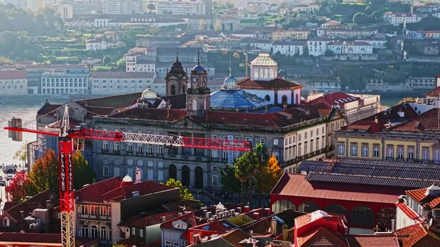 Still Life Scene In Porto City Portugal Telephoto Aerial Perspective Of Palacio Da Bolsa