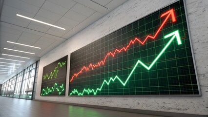 Dynamic Financial Market Trends Display with Green and Red Arrows