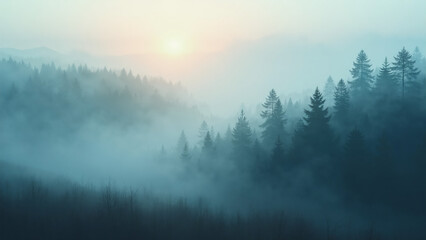 Forest in fog and smoke, Generative AI