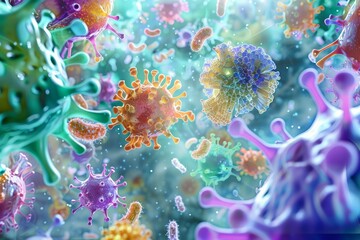 Vibrant molecular world in cosmic hues. Neural network AI generated