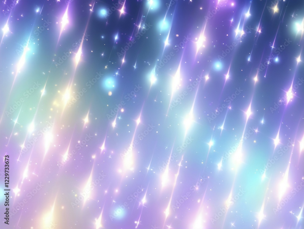 Poster abstract background with vertical lines of light and colorful sparkling stars, ai generated