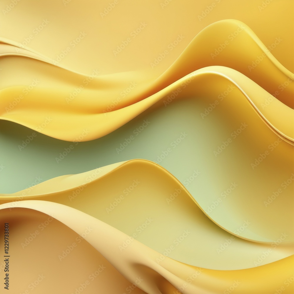 Poster smooth flowing waves in yellow and green tones creating a serene abstract, ai generated
