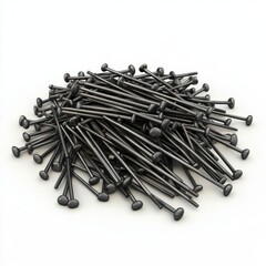 pile of nails scattered across a clean surface, placed on a white background