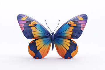 Obraz premium Vibrant blue, orange, and pink butterfly; symmetrical wings; isolated on white.