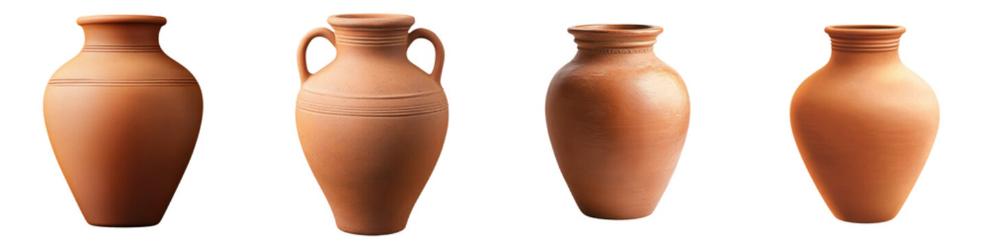 Collection of Rustic and Vintage Style Handcrafted Terracotta Clay Pottery Vases Jars and Other Earthenware Vessels in Various Shapes Sizes and Earthy Tones