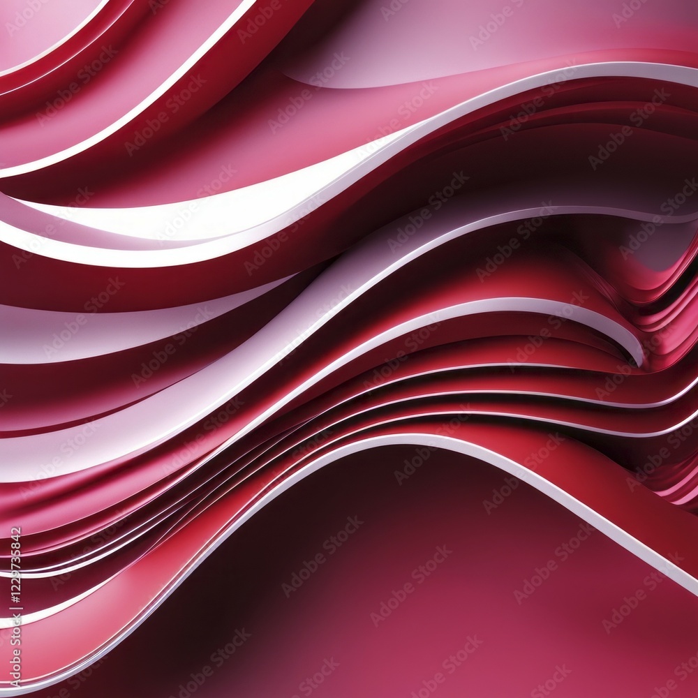 Poster abstract image with red and pink smooth and wavy layered curves, ai generated