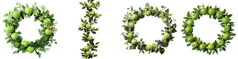 Green Wreath with Fresh Apples and Leaves for Autumn or Fall Holiday