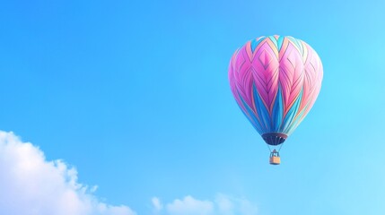 Naklejka premium Pastel Pink Hot Air Balloon Soaring in a Blue Sky