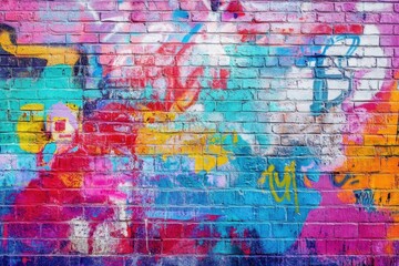 Fototapeta premium Urban graffiti art on colorful bricks vibrant alleyway street photography urban environment close-up view graffiti culture expression