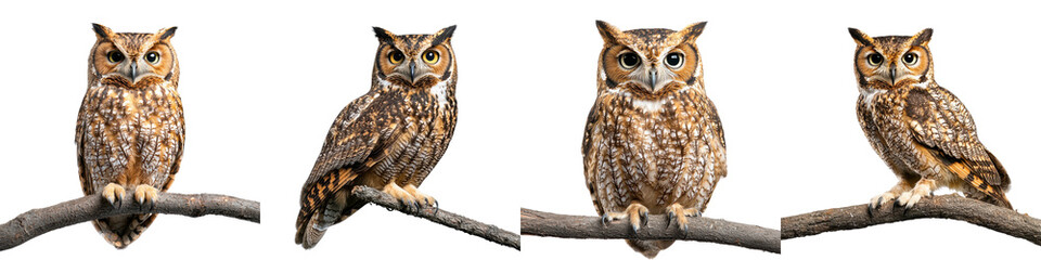 Naklejka premium Detailed close up portrait of a majestic spotted owl perched on a branch with its sharp beak piercing eyes