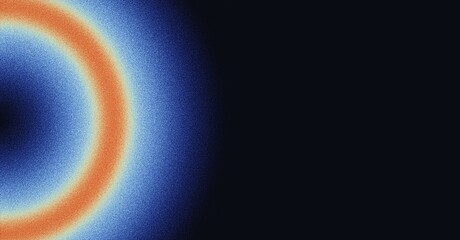 Abstract grainy background glowing color gradient blue orange red vibrant circle ring frame noise texture black banner poster design