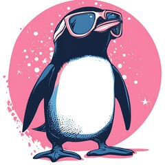 Cute Penguin with Sunglasses, Cartoon Style, Vibrant Background