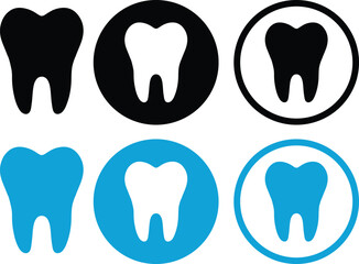 Set of Simple Tooth Icons in Black, White and Teal