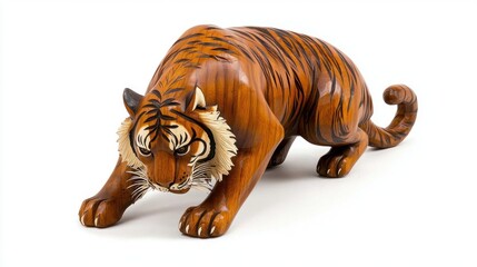 Fototapeta premium Crouching Tiger Wood Carving Statue