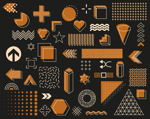 Geometric shapes on a dark background. Memphis design, retro elements for the web, sale.