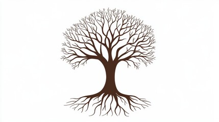 This artistic illustration features a bare tree with intricate branches and deep roots. Ideal for various design projects, it symbolizes nature's resilience and growth.
